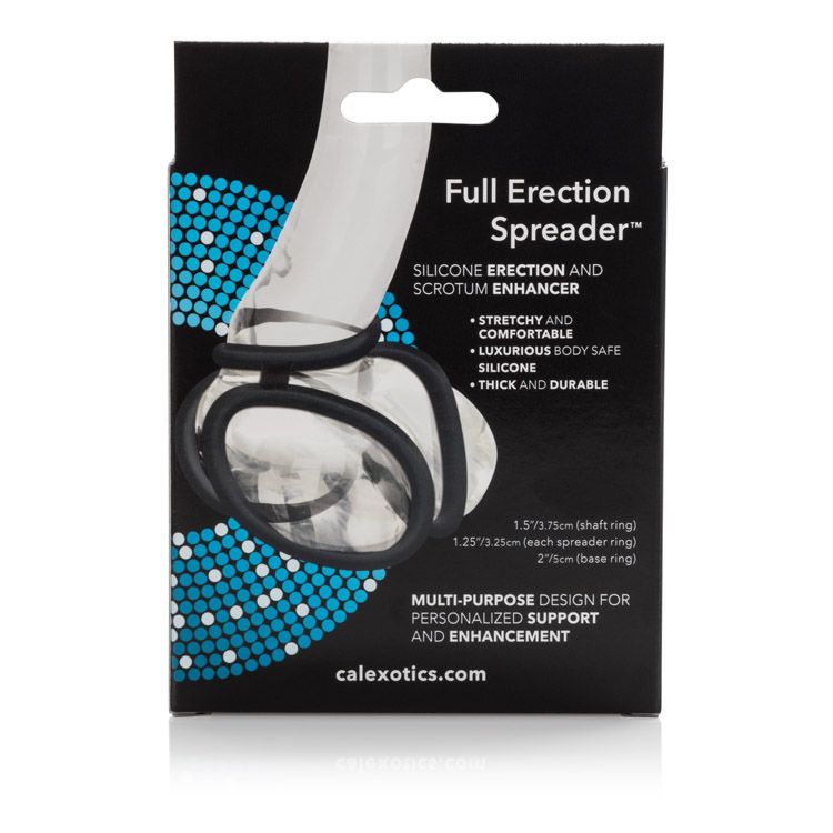 Full Erection Spreader Spreader Ring Black from California Exotic Novelties. Get the support you need for the ultimate thrilling orgasm. This Ring is designed to get you hard and keep you there! As simple to dissemble as it is easy to use