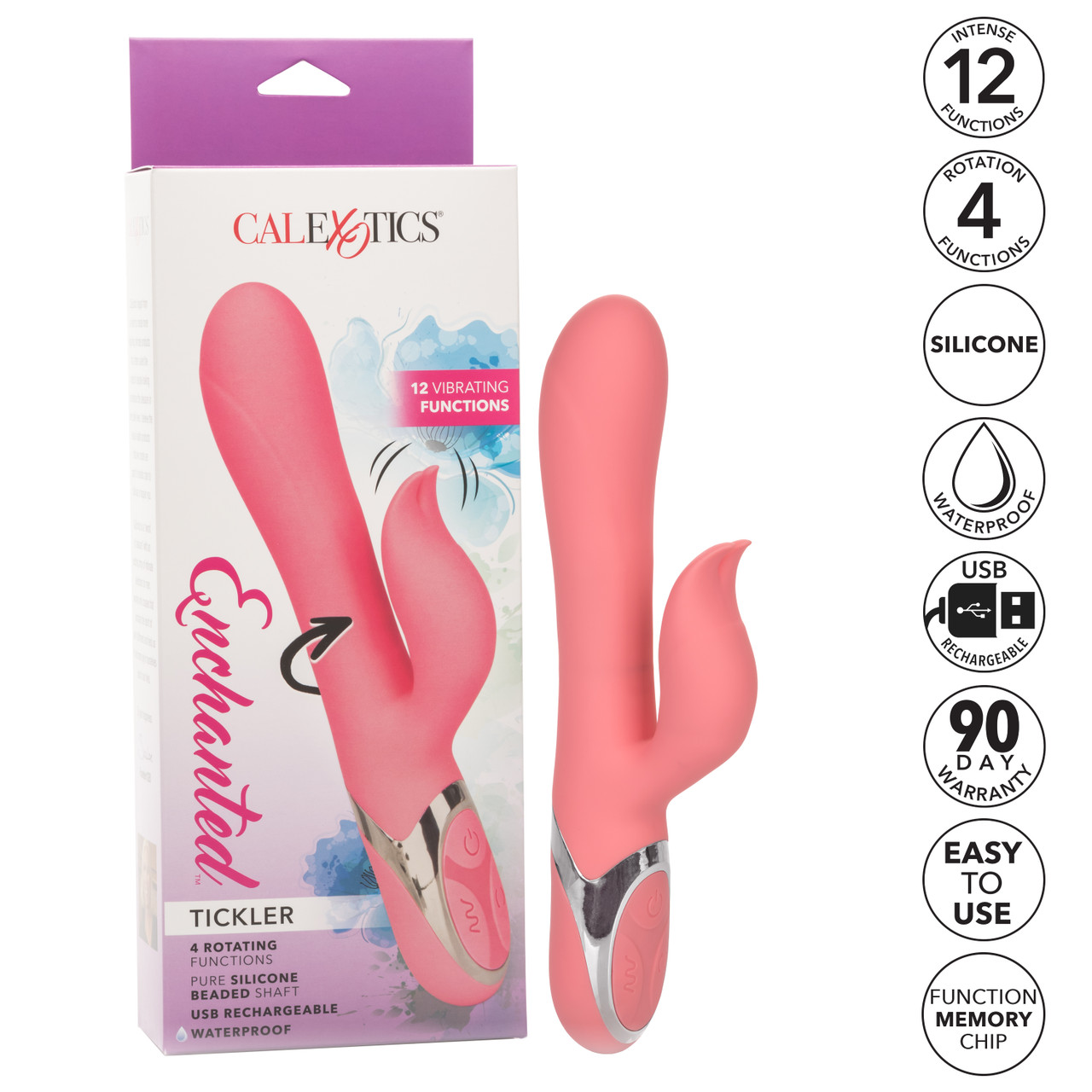 Enchanted Tickler Rabbit Style Vibrator from California Exotic Novelties features multiple rows of non-jamming pleasure beads. Bring a little magic to your bedroom with the Enchanted Tickler Vibrating Massager. Transport yourself to a wonderland of pleasu