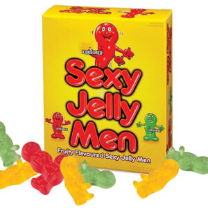 Horny Gummy Men from Hott Products Unlimited. Jelly men with a little bit extra. 4.23 ounces of Delicious Jelly Gummy Men. Manufactured in Holland. Carton size: approximately 4.8 inches by 3.78 inches by 1.38 inches. Weight 4.23 ounces. Contents jelly wit