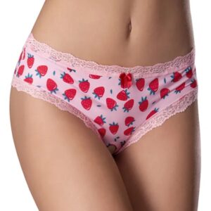 Venture through an orchard of temptation with our Sweet Treats Crotchless Boy Short with Edible Lube. These silky microfiber panties are like satin petals on a sensual flower. Graced with the succulent allure of fruit prints and delicate lace trim