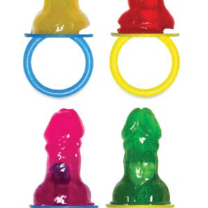 Bachelorette Party Favors Candy Pecker Pacifier 48 per display. Candy Pecker Pacifier with countertop cardboard Point of purchase display. Each sucker is individually wrapped. Assorted flavors include strawberry
