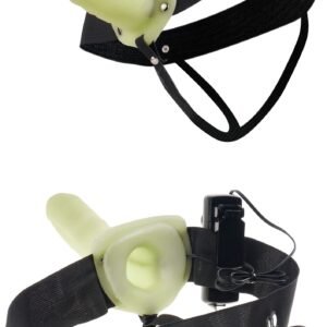 Fetish Fantasy Hollow Strap On For Him or Her Vibrating Glow In The Dark from Pipedream Products. New and improved hands free remote. Fetish Fantasy Series Hollow Strap On Glow In The Dark. Perfect for beginners. Here is the perfect strap on for the both