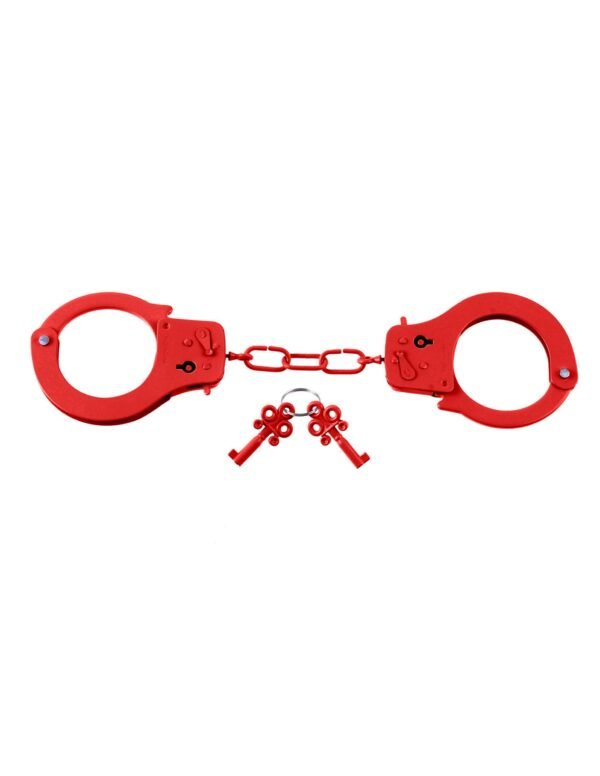 Fetish Fantasy Series Designer Red Metal Handcuffs from Pipedream Products. Give your lover a surprise when you bring out these hefty metal handcuffs. Give the yourself the power of dominance and see how your lover will respond - anticipation is everythin