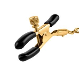 Fetish Fantasy Gold Chain Nipple Clamps Gold from Pipedream Products. Unisex for men as well as women. Make your nipples perk with pleasure with these elegant Nipple Clamps. Made with durable metal clips and covered in soft rubber liners for exceptional c