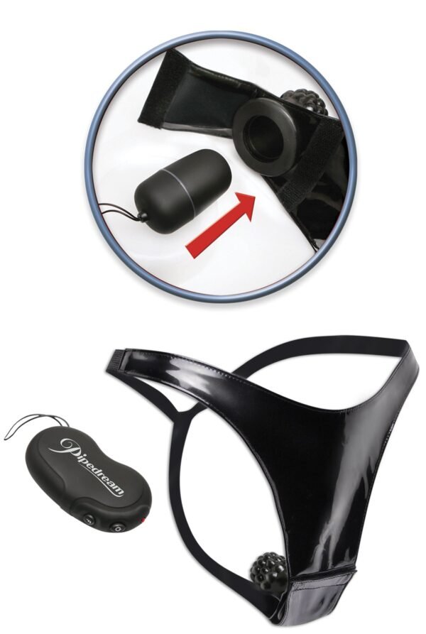 Fetish Fantasy 10 Function Remote Control Panty from Pipedream Products. Hands free stimulation. Turn your lover on with the touch of a button with this 10 Function Remote Control Vibrating Panty. Tucked away discreetly inside this sexy G-String panties i