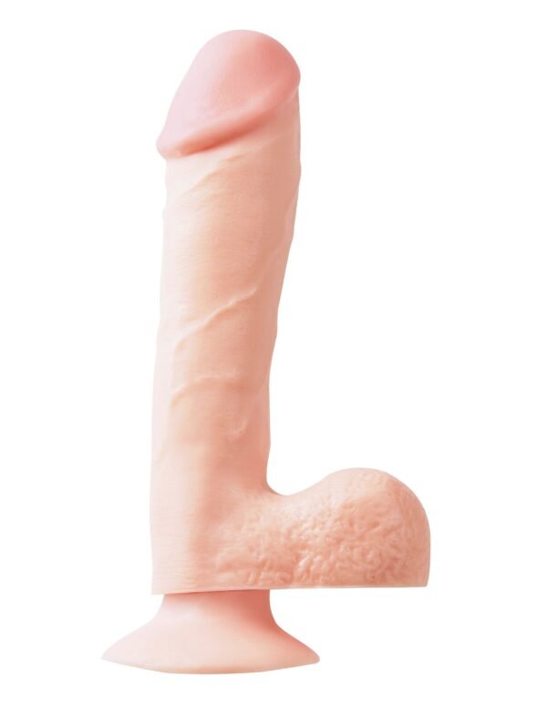 Basix Rubber Works 7.5 inches Ballsy Light Skin Tone Beige Flesh Dong with Suction Cup Base from Pipedream Products. Dong is the perfect size for pleasure anytime. The perfect size to fulfill your deepest desires