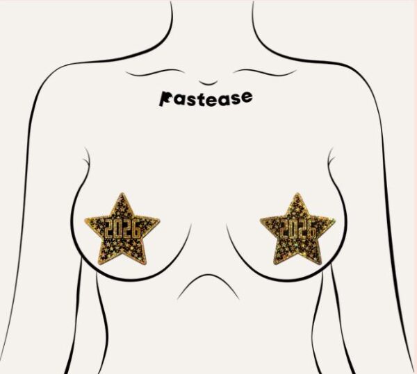 PASTEASE HAPPY NEW YEAR 2026 BLACK & GOLD STAR NIPPLE
