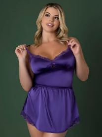 SATIN PETALS CHEMISE & GSTRING SET PURPLE 2XL