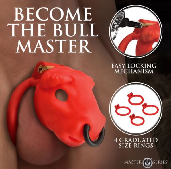 MASTER SERIES BULL CHASTITY CAGE RED