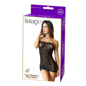 LACE STRAPLESS MINI DRESS BLACK