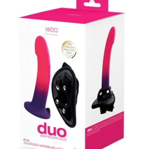 DUO SILICONE DILDO (NON VIBRATING) WITH HARNESS PINK/PURPLE