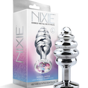 NIXIE HONEY DIPPER LARGE RIBBED STAINLESS STEEL PLUG