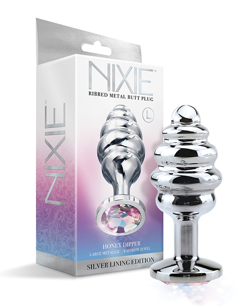 NIXIE HONEY DIPPER LARGE RIBBED STAINLESS STEEL PLUG