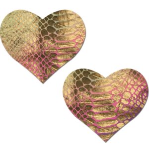 PASTEASE LOVE GOLD HOLOGRAPHIC SNAKE PRINT PASTEL TIE DYE HEART NIPPLE PASTIES