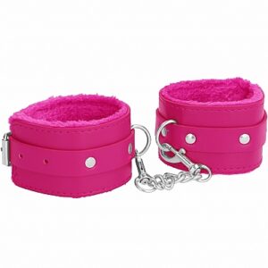 OUCH! PLUSH LEATHER HANDCUFFS PINK
