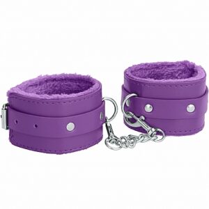 OUCH! PLUSH LEATHER HANDCUFFS PURPLE