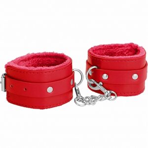 OUCH! PLUSH LEATHER HANDCUFFS RED