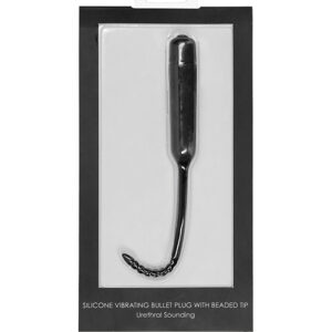 SILICONE VIBRATING BULLET PLUG W/ BEADED TIP URETHRAL SOUNDING BLACK