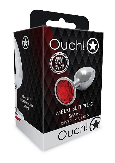 ROUND GEM BUTT PLUG SMALL SILVER RUBY RED