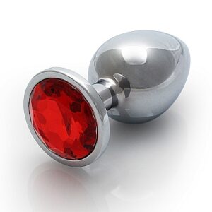 ROUND GEM BUTT PLUG MEDIUM SILVER RUBY RED