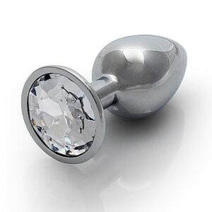 ROUND GEM BUTT PLUG SMALL SILVER DIAMOND