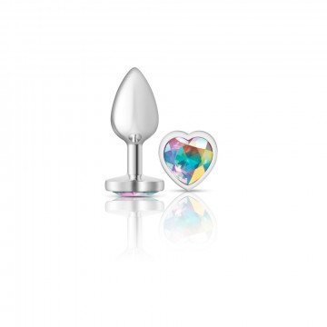 CHEEKY CHARMS HEART CLEAR IRIDESCENT SMALL SILVER PLUG
