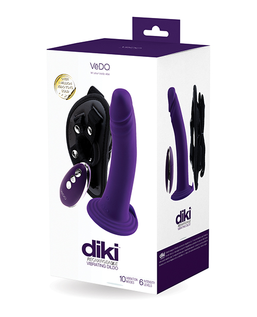 VEDO DIKI VIBRATING DILDO W/ HARNESS DEEP PURPLE