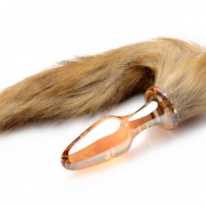 FRISKY ORANGE GLASS BUTT PLUG W/FOX TAIL