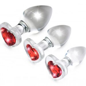 BOOTY SPARKS RED HEART GLASS ANAL PLUG SET