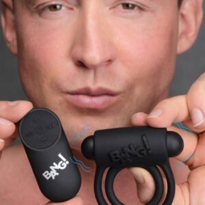 BANG! SILICONE COCK RING & BULLET W/ REMOTE BLACK