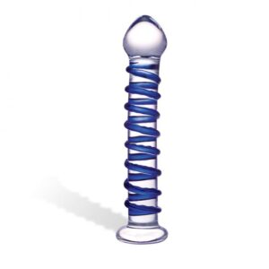 GLAS BLUE SPIRAL GLASS DILDO