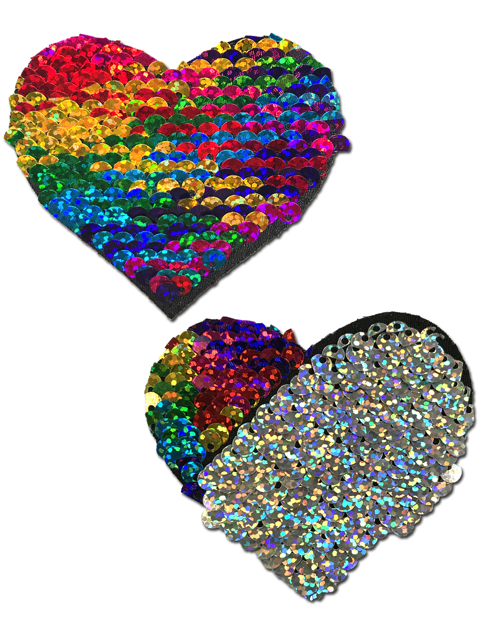 PASTEASE RAINBOW & SILVER GLITTER COLOR CHANGING SEQUIN HEART