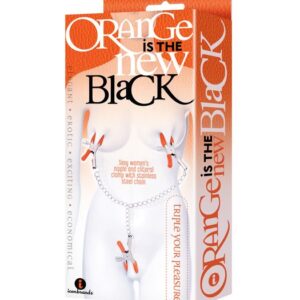 9'S ORANGE IS THE NEW BLACK TRIPLE YOUR PLEASURE CLAMPS & CHAIN
