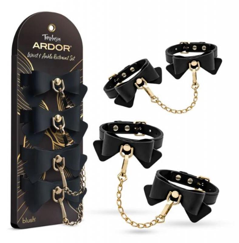 TEMPTASIA ARDOR WRIST & ANKLE RESTRAINTS BLACK W/BOW