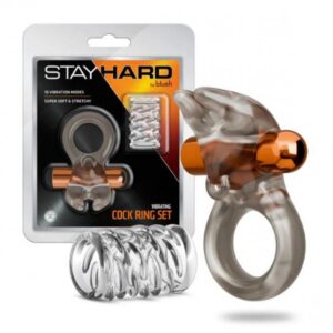 STAY HARD VIBRATING COCK RING SET W/SLEEVE