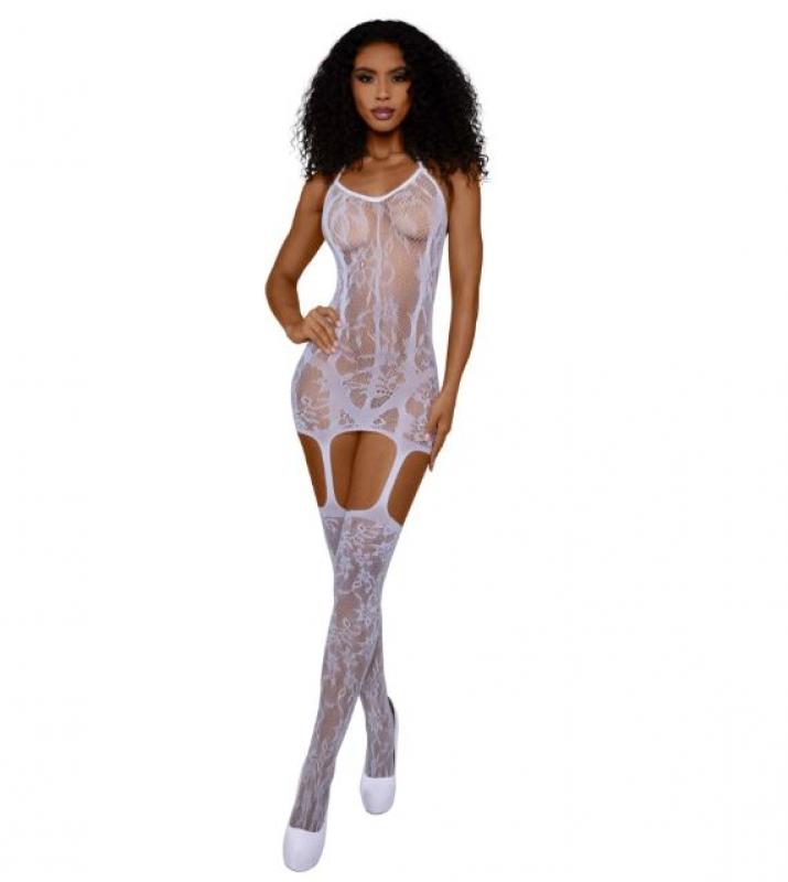 DREAMGIRL LACE & OPQ SEAM GTR DRESS WHITE OS