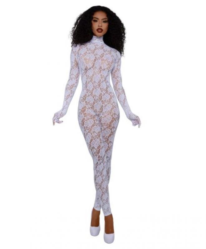 DREAMGIRL WHITE GLOVED BODYSTOCKING OS
