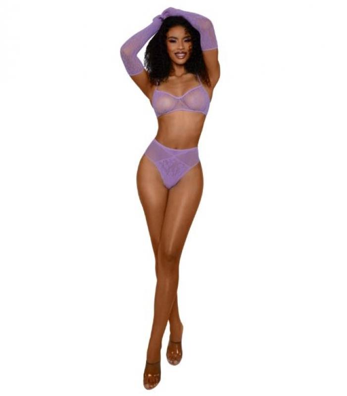 DREAMGIRL LACE SEAMLESS 3PC SET LILA
