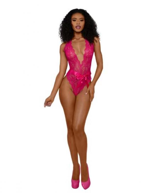 DREAMGIRL TIANA LACE TEDDY S/SATIN TIE L/XL