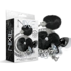 NIXIE METAL BUTT PLUG & FURRY CUFF SET BLACK