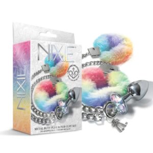 NIXIE METAL BUTT PLUG & FURRY CUFF SET UNICORN