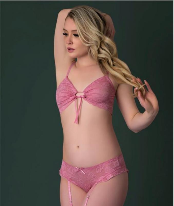 WISTERIA MIST BRALETTE & PANTY REMOVABLE GARTERS PINK M