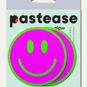 PASTEASE NEON GREEN GLOW IN THE DARK PINK SMILEY FACE BREAST PASTIES