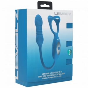 LEVELZ VIBRATING & THRUSTING TRI O COCK RING W/ PROSTATE STIMULTOR TEAL