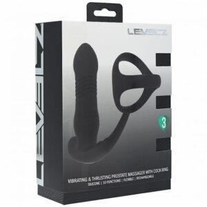 LEVELZ VIBRATING & THRUSTING SILICONE PROSTATE MASSAGER W/TRIO O COCK RING BLACK
