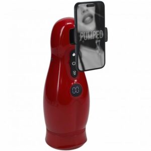 PUMPED VIRTUO MASTURBATOR SUCTION VIBRATION PHONE ATTACHMENT METALLIC RED
