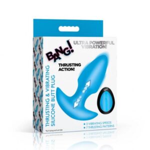 THRUSTING & VIBRATING SILICONE BUTT PLUG BLUE