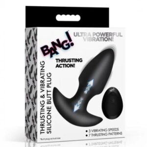 THRUSTING & VIBRATING SILICONE BUTT PLUG BLACK